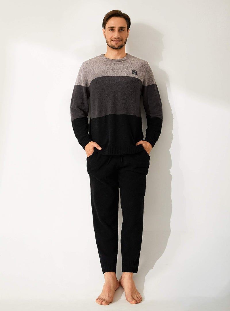 DAVID ARCHY Mens Pajamas Set Ultra-Soft Fleece Pajamas Lightweight & Breathable Sleepwear Long Sleeve Lounge Set with Pockets (L, Black - Gradient Color) - Image 2